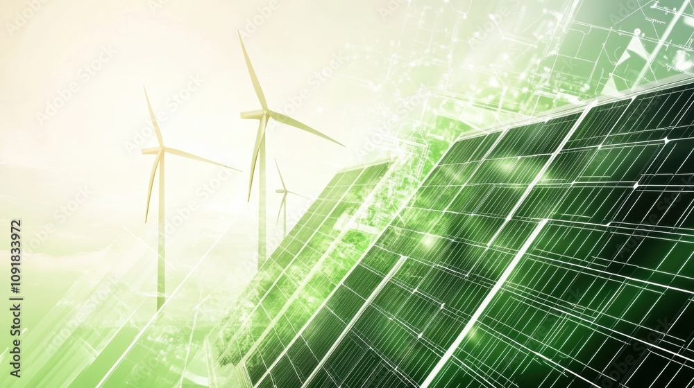 Aufkleber solar panels and wind turbines create a sustainable energy environment, showcasing the potential of 