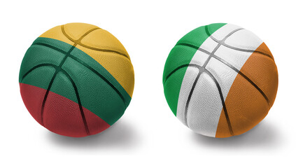Obraz premium basketball balls with the national flags of ireland and lithuania on the white background.