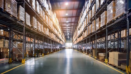 Huge distribution warehouse with high shelves