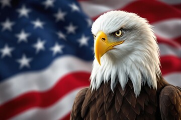Majestic Bald Eagle Against the American Flag