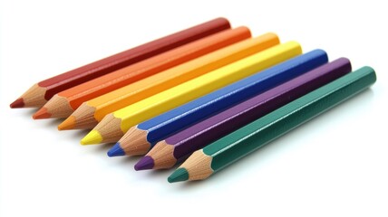 Fototapeta premium Row of vibrant colored pencils arranged in rainbow sequence