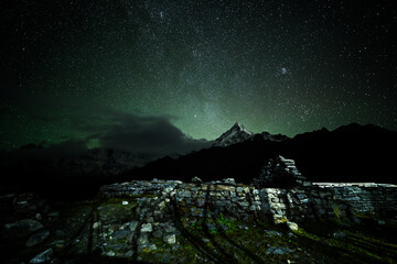 Annapurna south nightscape from Khopra Ridge, Nepal