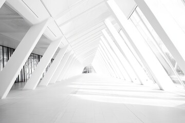 Obraz premium Modern white hallway with geometric design and natural light.