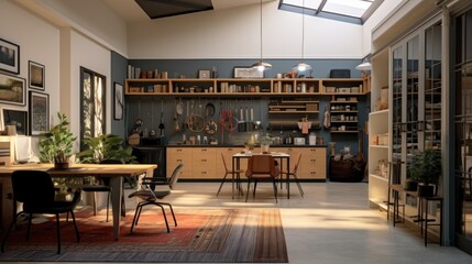 Modern Loft Apartment With Kitchen And Dining Area