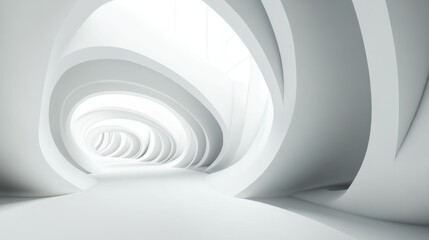 White Abstract Architectural Tunnel with Curved Walls