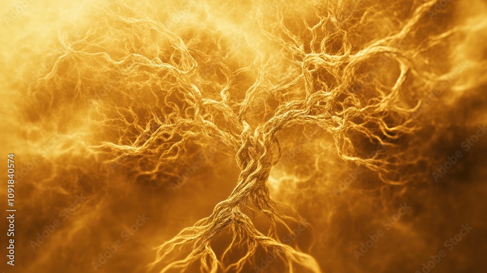 Aufkleber an abstract depiction of a tree of life showcases intertwining branches and roots, representing grow