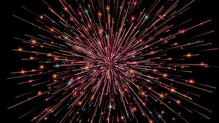 Fototapeta premium Radiant explosion of colorful stars in a spherical burst of firework sparks, fireworks explosion, energetic, starry night