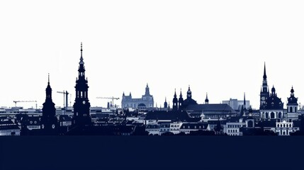 Fototapeta premium Hamburg cityscape silhouette in navy blue with historic architecture, contrasting modern skyline elements