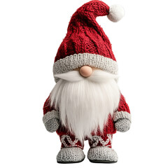 miniature christmas gnome in red hat in scandinavian style on transparent background