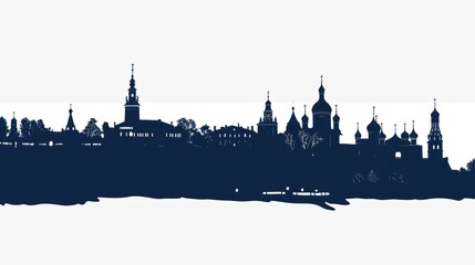 Naklejka premium Nizhny Novgorod cityscape silhouette featuring historic architecture and trees, ideal for travel and tourism concepts
