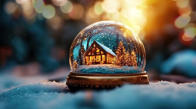 Winter Night in a Glass Snow Globe. Looping video