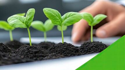 Farmer analyzes vegetable growth data on laptop in modern greenhouse with abundant greenery and technology