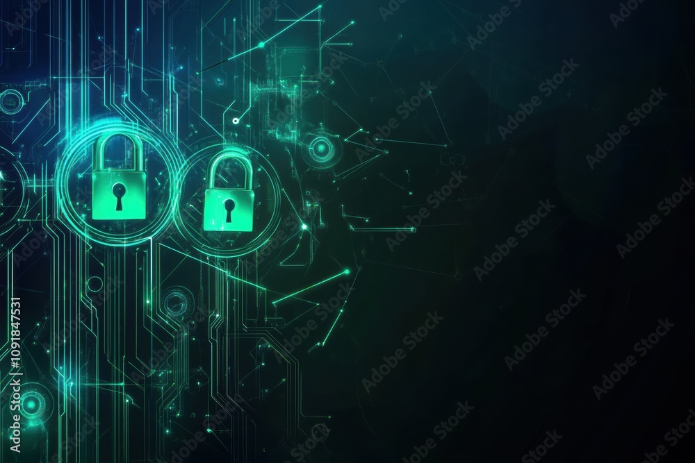 Aufkleber Digital padlocks and keys are intertwined in a captivating abstract background that represents the theme of security and protection. Generative AI