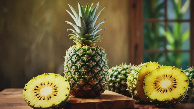 Pineapple fruit slices, 4K seamless looping virtual video animation background