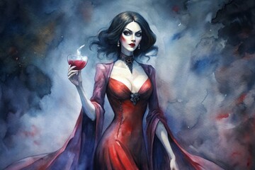Fototapeta premium Enigmatic gothic vampire emerges from misty shadows under a moonlit sky