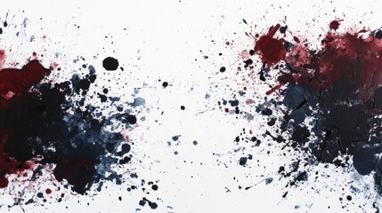 Abstract Artwork with Black and Red Ink Splatter on White Background