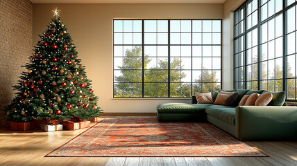 Fototapeta premium christmas tree with christmas decorations