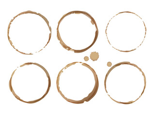 Coffee cup vector stains, Isolated on white coffee stain background, tea ring stamps and splatters Illustration