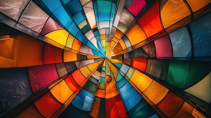 Obraz premium A kaleidoscope of colors in a stained glass ceiling. .