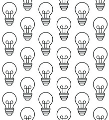 Vector seamless pattern of flat outline light bulb isolated on white background