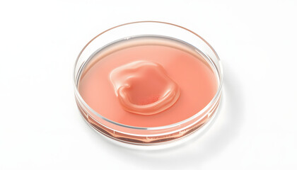 Petri dish isolated on empty background. A smear of a transparent gel, serum in a Petri dish isolated with white highlights, png