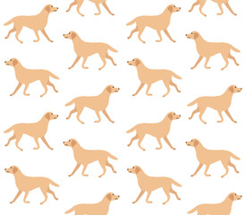 Vector seamless pattern of flat Labrador retriever dog isolated on white background