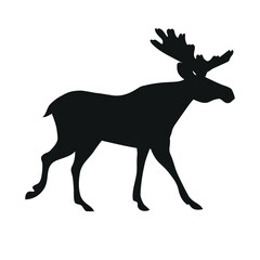 Fototapeta premium Vector flat hand drawn moose silhouette isolated on white background