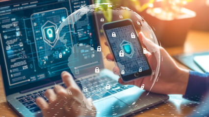 High-tech cybersecurity ecosystem, modern cybersecurity interface