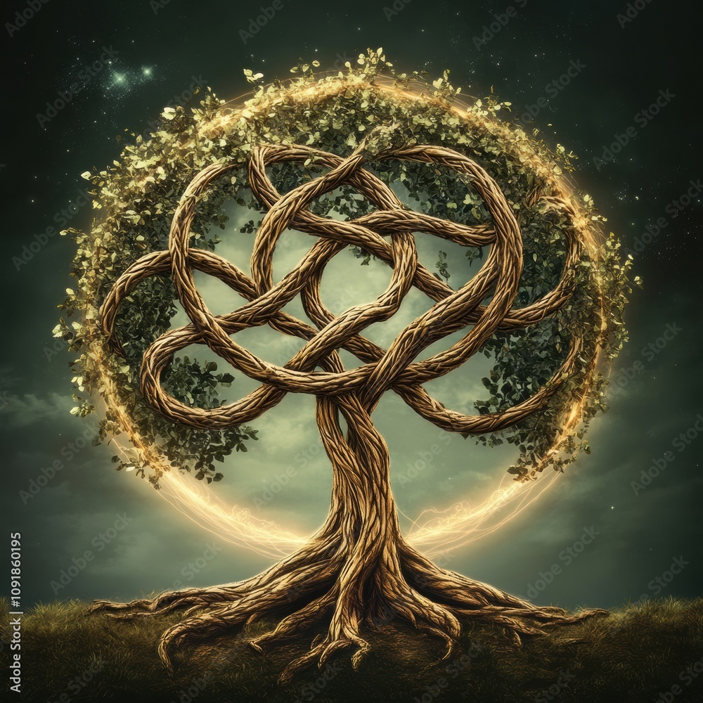 Poster a vibrant tree of life with intricate branches and roots symbolizes growth and interconnectedness un