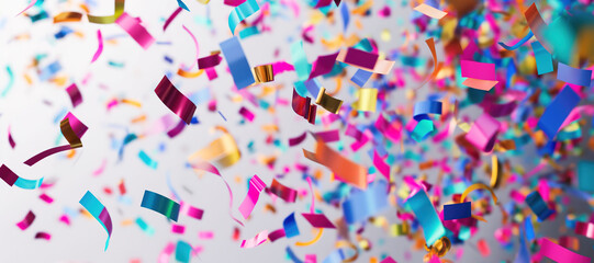 Obraz premium colorful party confetti ribbon frame background, celebration 46