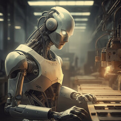 Humanoid Robot Doing Mundane Factory Job