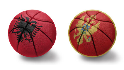 basketball balls with the national flags of montenegro and albania on the white background.