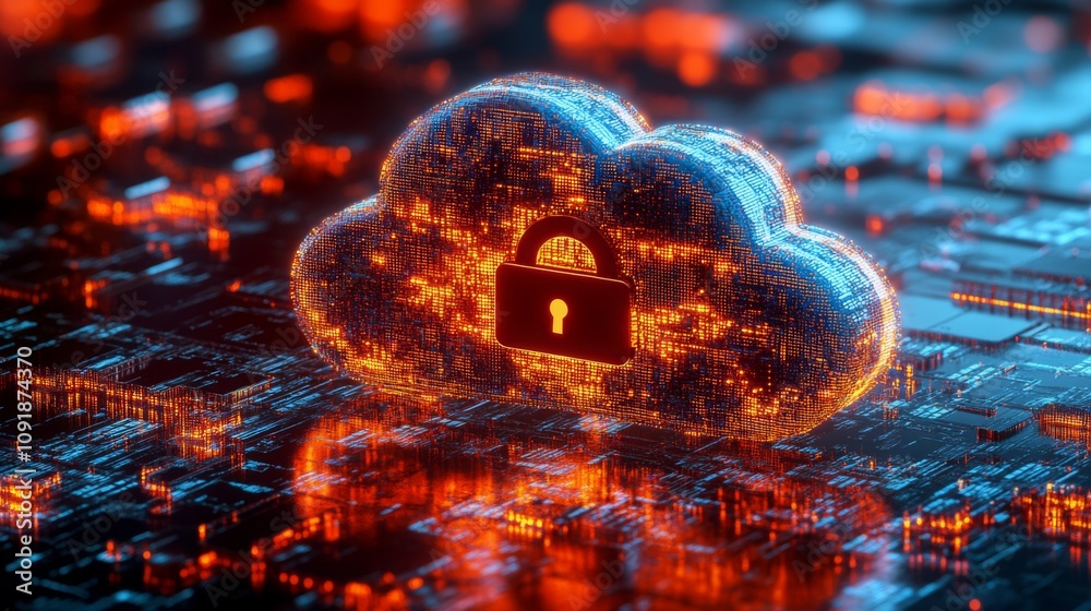 Fototapete a digital cloud icon is depicted in a 3d illustration. it appears to be made of small, glowing parti