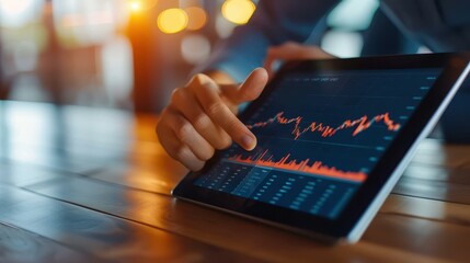 A skilled analyst reviews financial data on a tablet, surrounded by virtual stock market graphs, embodying market insights.