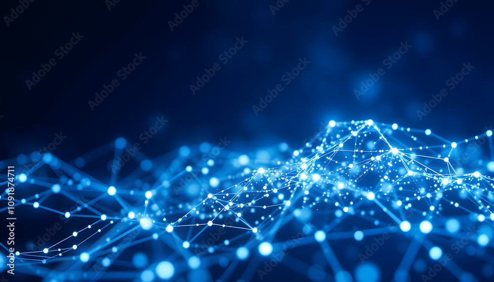 Wall mural abstract particle technology background. big data, network connection structure, data transfer on da