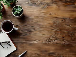 Office Deck and Office table hero image, Home office workspace mockup with laptop, clipboard, coffee cup. Office table top view hero image