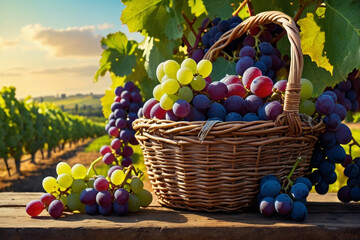 a delicious basket full of grapes on table grape orchard