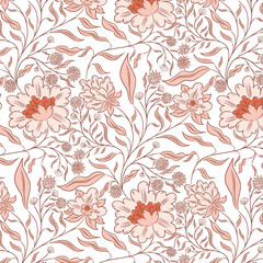 Fototapeta premium orange brown autumn floral chintz style pattern