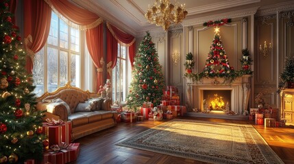 Fototapeta premium New Year's gift party, Drawing room background