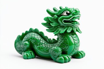 Obraz premium A vibrant green dragon figurine with intricate details, showcasing a fierce expression and traditional Chinese design elements.