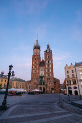 Obraz premium Krakow Old Town St. Mary's Basilica Main Market Square St Florians gate and Barbakan Royal Castle St. Joseph's Church