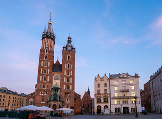 Fototapeta premium Krakow Old Town St. Mary's Basilica Main Market Square St Florians gate and Barbakan Royal Castle St. Joseph's Church
