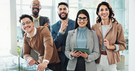 Portrait, legal team and about us in office as colleagues, professional and together in law firm....