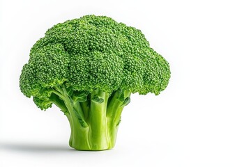 Fresh, vibrant broccoli stands alone against a white background, showcasing its rich green color and unique tree-like shape.