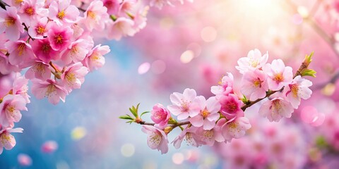 Obraz premium Wide-angle view of pink cherry blossoms against a pastel background
