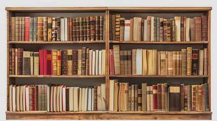 book shelves in library with a white accent, minimalism, png