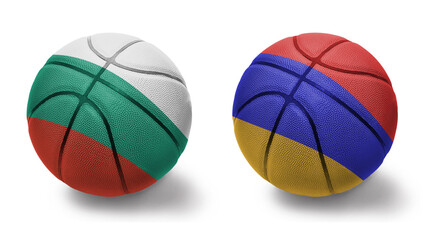 Obraz premium basketball balls with the national flags of armenia and bulgaria on the white background.