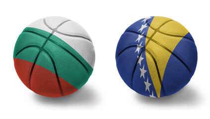 Obraz premium basketball balls with the national flags of bosnia and herzegovina and bulgaria on the white background.