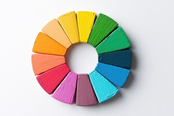 Obraz premium A vibrant color wheel displays a range of hues, featuring shades from red to violet, ideal for artistic reference and design inspiration.