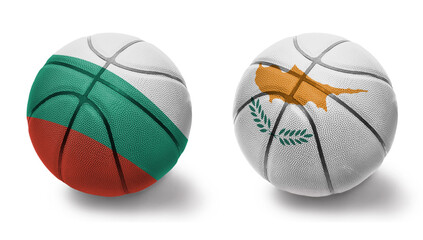 basketball balls with the national flags of cyprus and bulgaria on the white background.